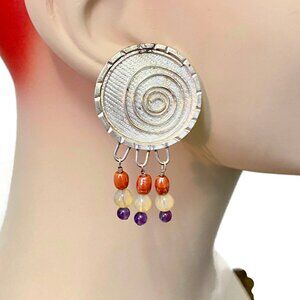 Modern Earrings, Sterling Silver, Amethyst, Vintage Earrings, 1980s, 80s, Purple